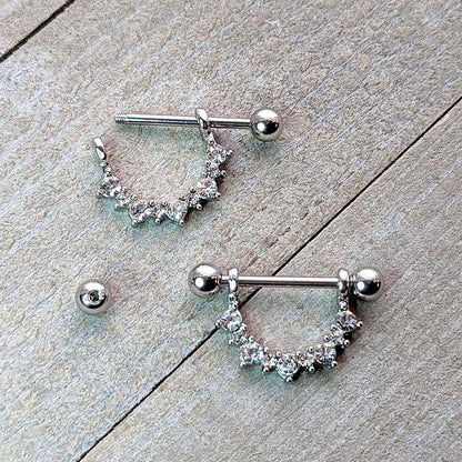 14G 9/16 Clear CZ Gem April Birthstone Dangle Nipple Shield Set