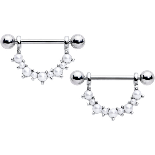 14G 9/16 White Faux Pearl June Birthstone Dangle Nipple Shield Set