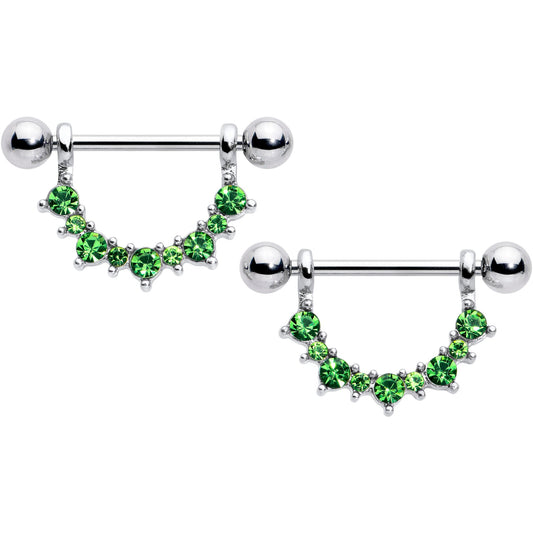 14G 9/16 Green CZ Gem August Birthstone Dangle Nipple Shield Set