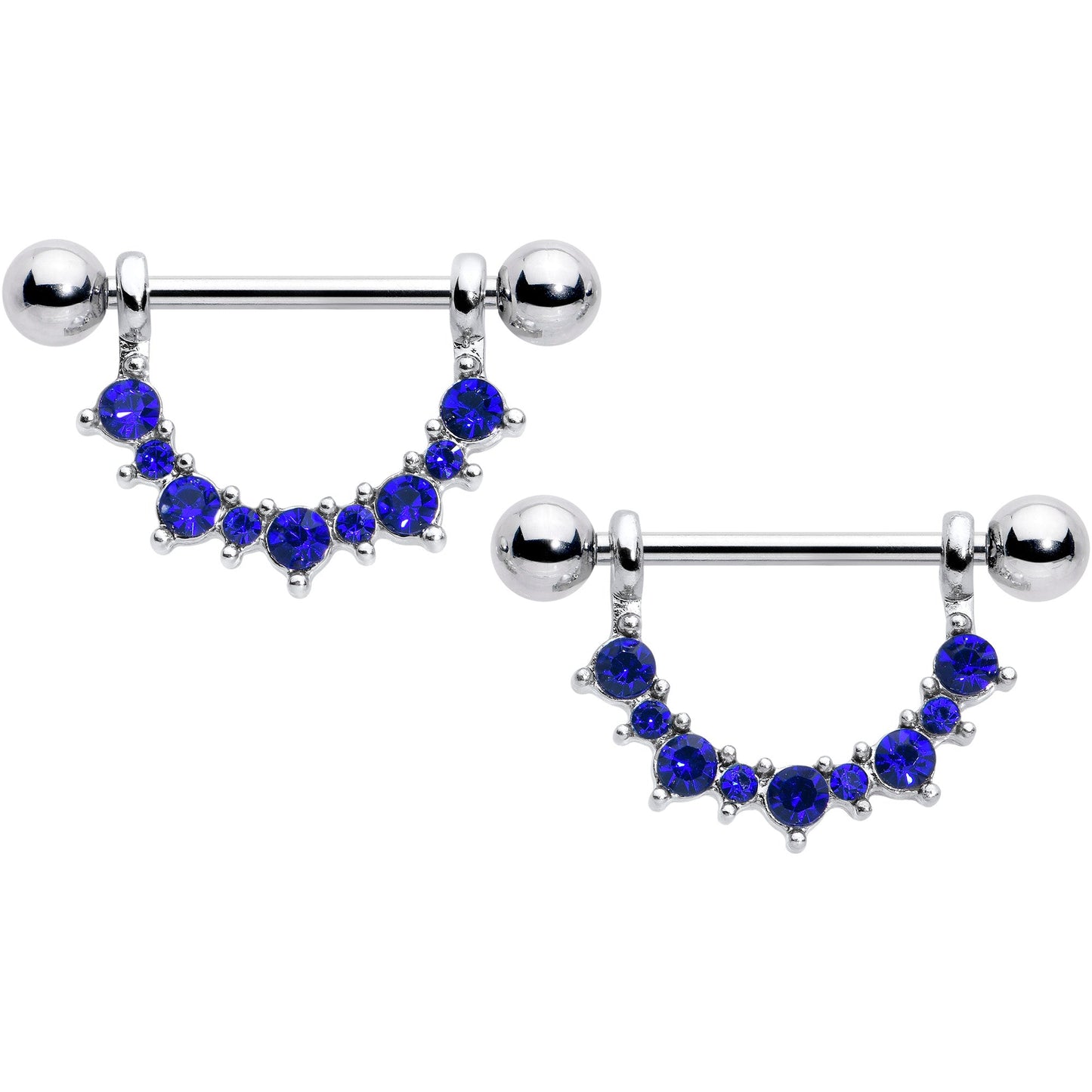 14G 9/16 Blue CZ Gem September Birthstone Dangle Nipple Shield Set