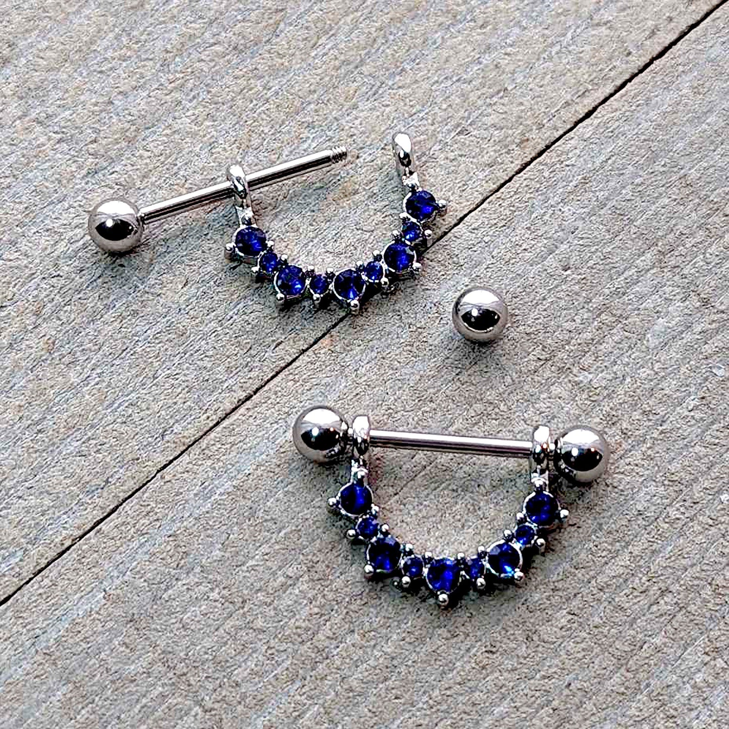 14G 9/16 Blue CZ Gem September Birthstone Dangle Nipple Shield Set