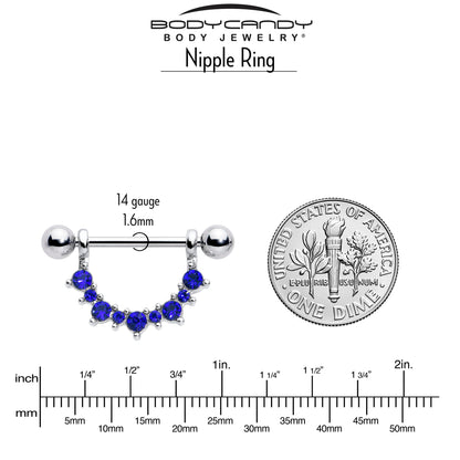 14G 9/16 Blue CZ Gem September Birthstone Dangle Nipple Shield Set