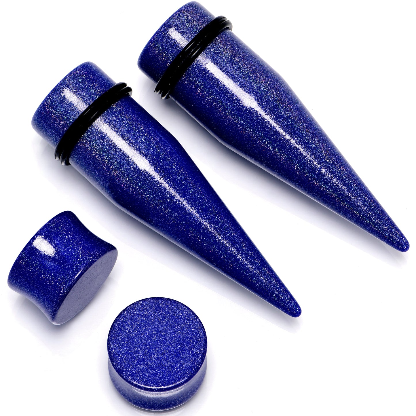 Blue Acrylic Shimmer Finish Taper Saddle Plug Set 6mm to 20mm Sizes