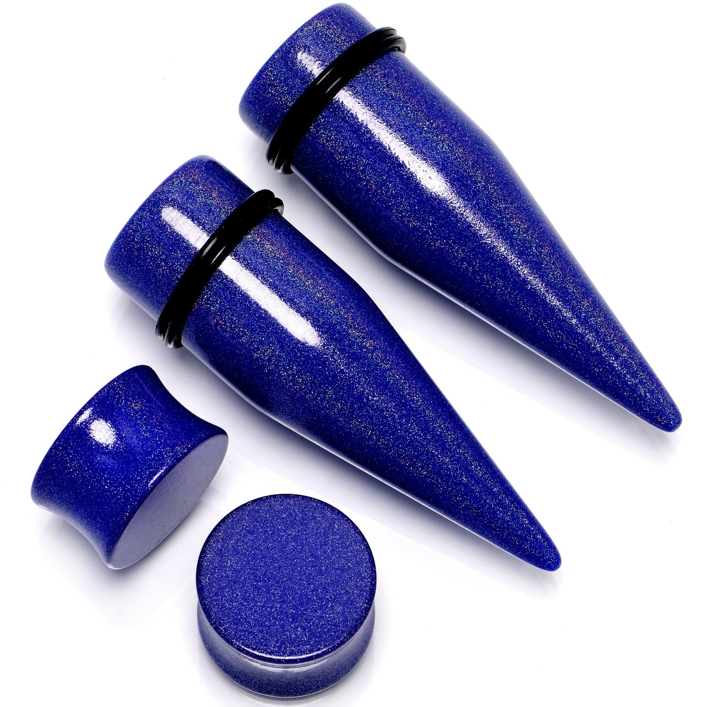Blue Acrylic Shimmer Finish Taper Saddle Plug Set 6mm to 20mm Sizes