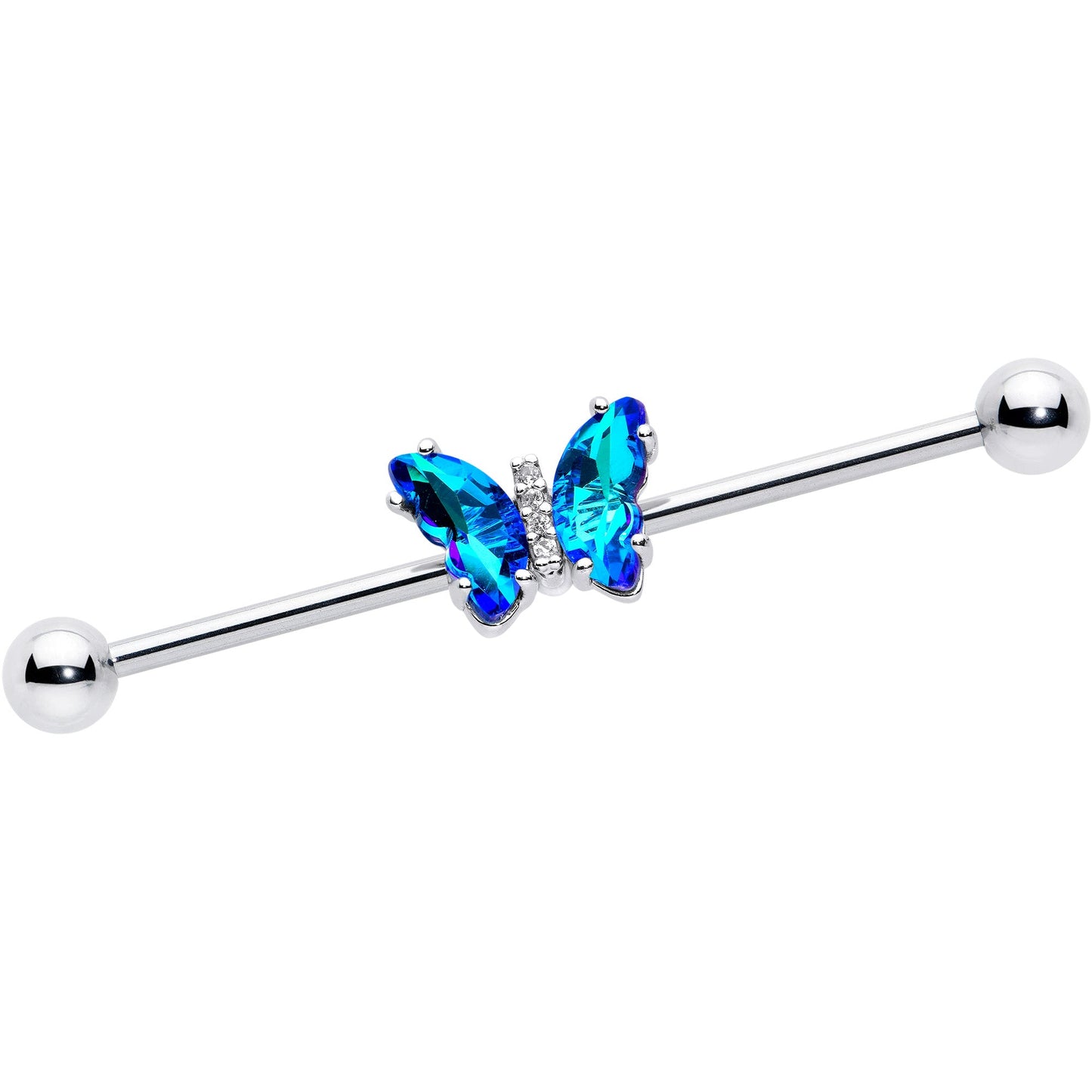14G Blue CZ Gem Simply Colorful Butterfly Industrial Barbell 38mm
