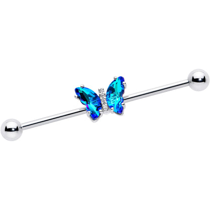 14G Blue CZ Gem Simply Colorful Butterfly Industrial Barbell 38mm