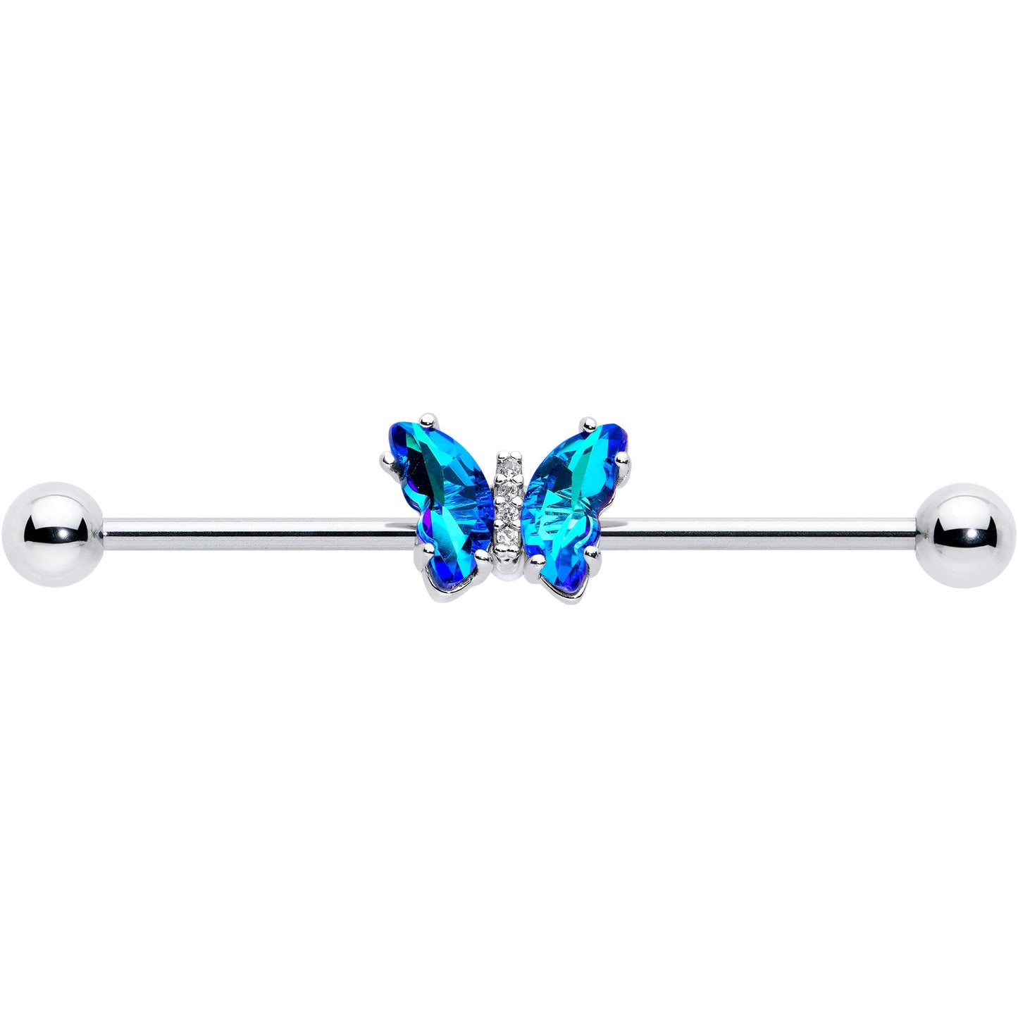 14G Blue CZ Gem Simply Colorful Butterfly Industrial Barbell 38mm