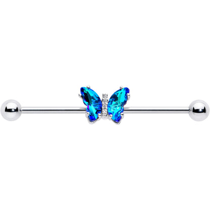 14G Blue CZ Gem Simply Colorful Butterfly Industrial Barbell 38mm