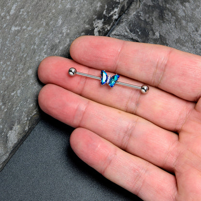 14G Blue CZ Gem Simply Colorful Butterfly Industrial Barbell 38mm