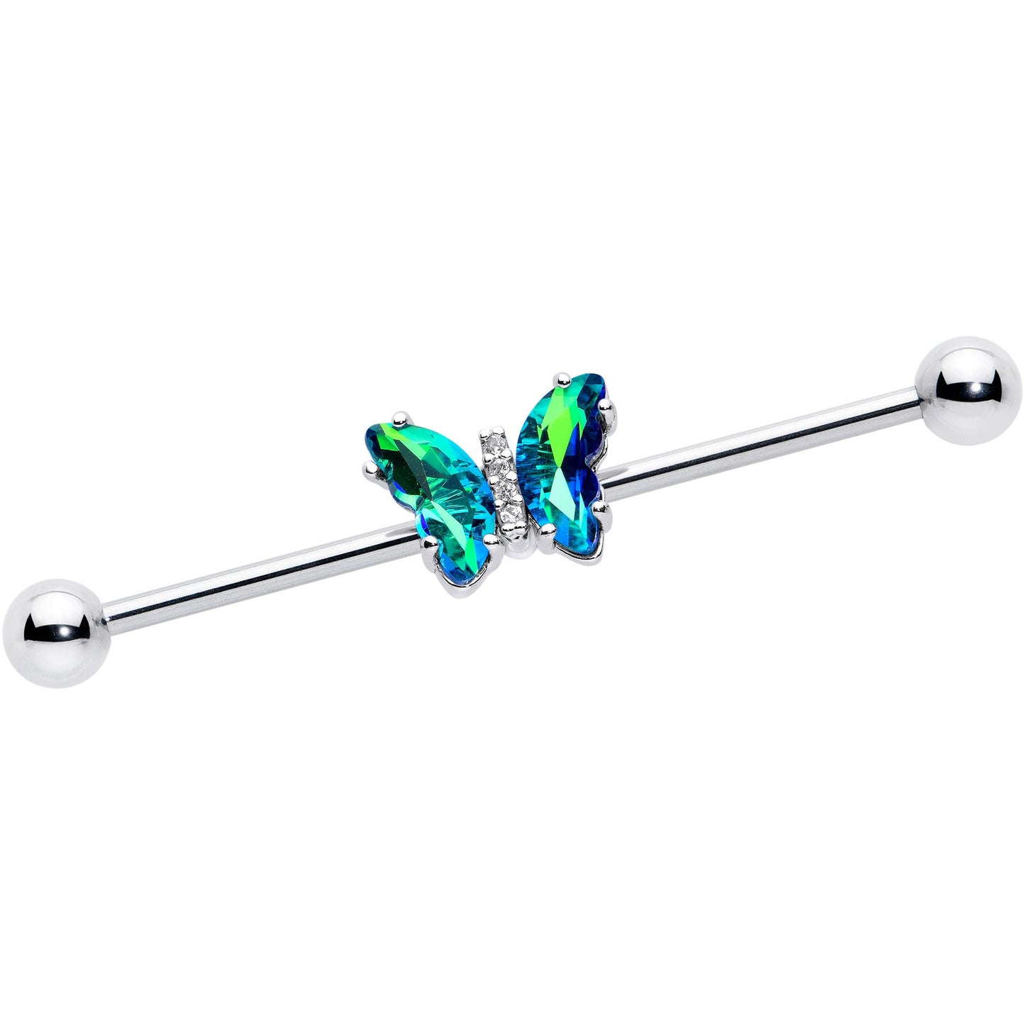 14G Green CZ Gem Simply Colorful Butterfly Industrial Barbell 38mm
