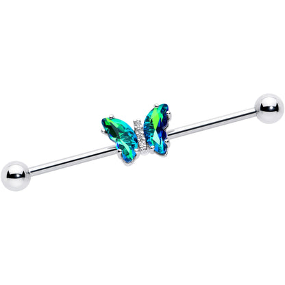 14G Green CZ Gem Simply Colorful Butterfly Industrial Barbell 38mm