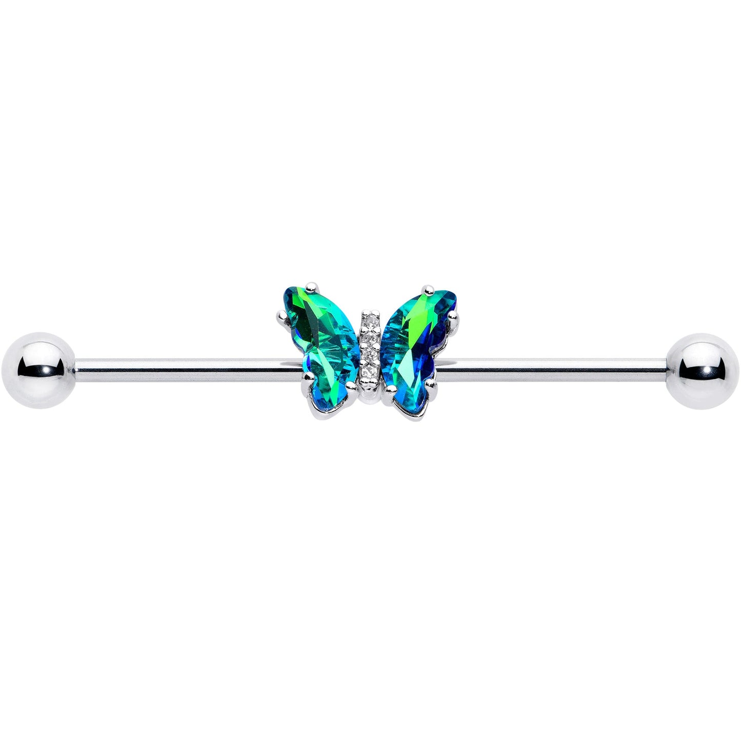 14G Green CZ Gem Simply Colorful Butterfly Industrial Barbell 38mm