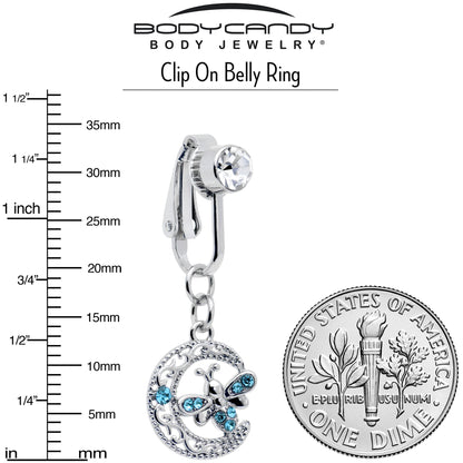 Blue Gem Lunar Dragonfly Fake Clip On Belly Ring