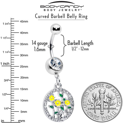Clear Gem Cat Yellow Flowers Dangle Belly Ring