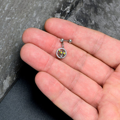 16G 1/4 Clear Gem Cat Yellow Flowers Dangle Cartilage Earring