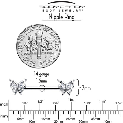 14G 9/16 Clear Gem Fancy Fab Butterfly Barbell Nipple Ring Set