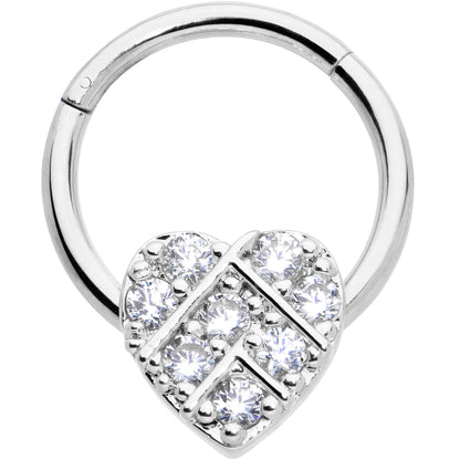 16G 3/8 Clear CZ Gem Lattice Heart Hinged Segment Ring