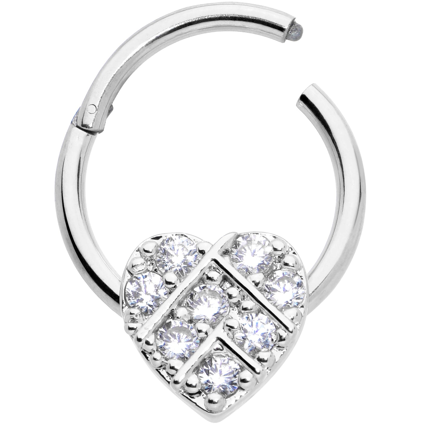 16G 3/8 Clear CZ Gem Lattice Heart Hinged Segment Ring