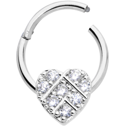 16G 3/8 Clear CZ Gem Lattice Heart Hinged Segment Ring