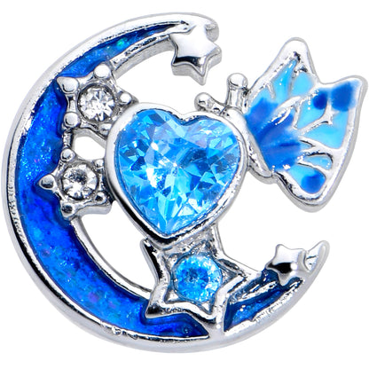 20G 7mm Blue CZ Gem Moon Butterfly Love Heart L Shape Nose Ring
