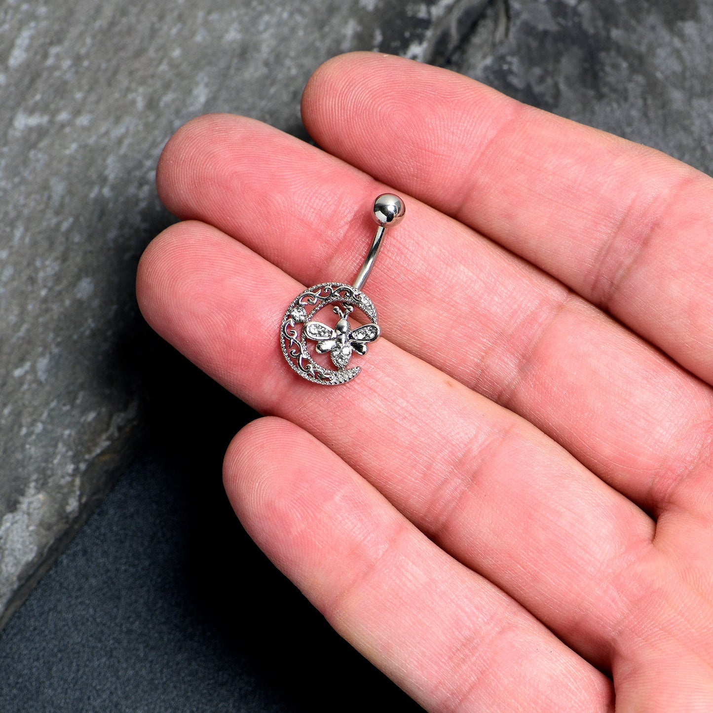 Clear Gem Lunar Dragonfly Belly Ring