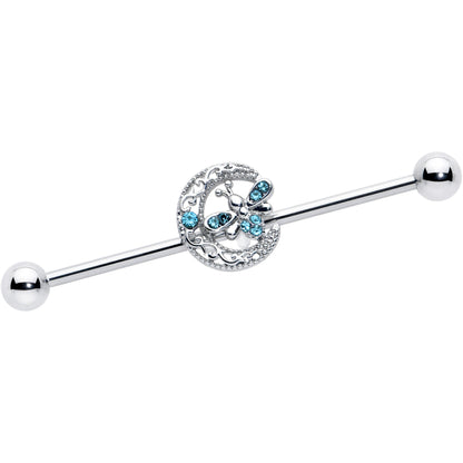 14G Blue Gem Lunar Dragonfly Industrial Barbell 38mm