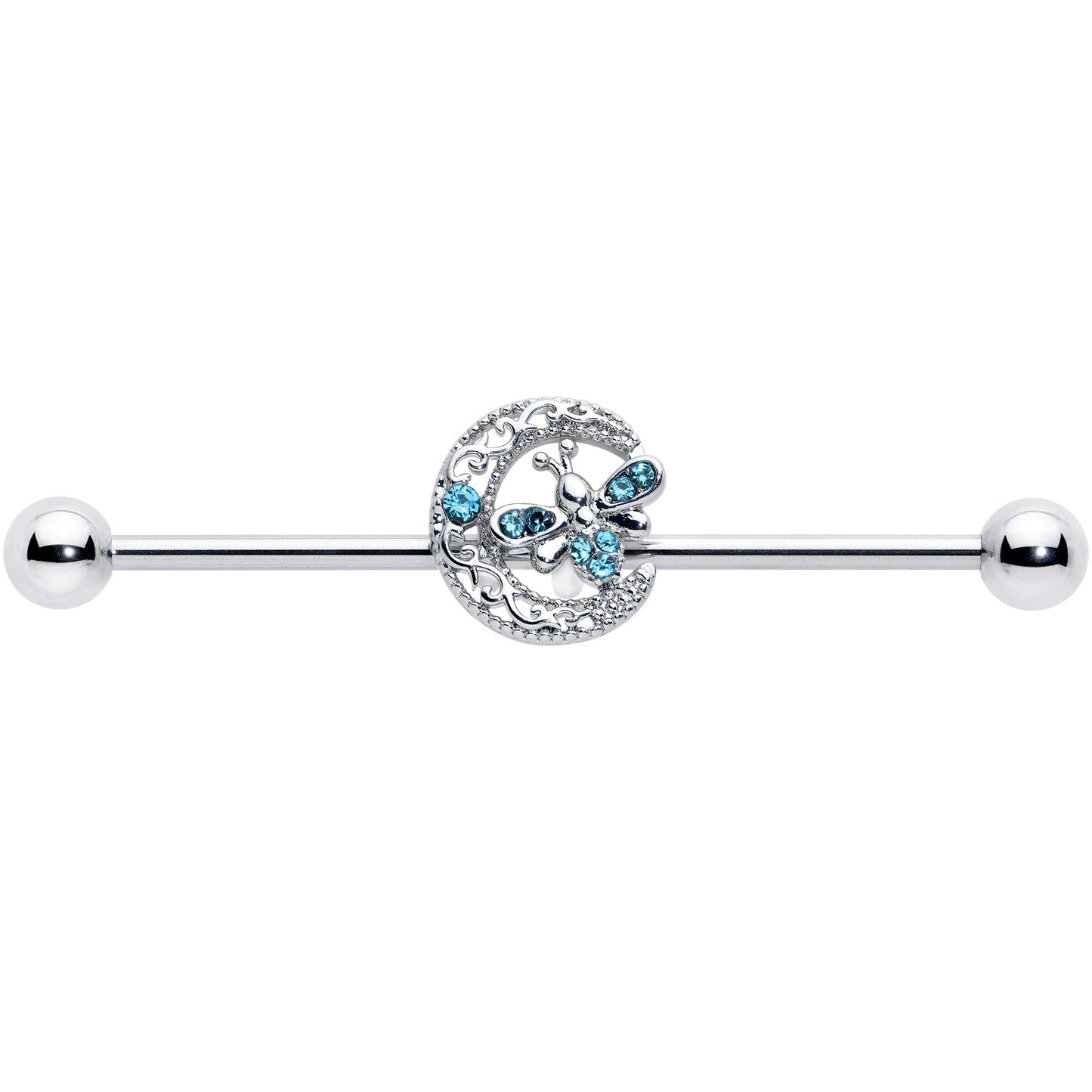 14G Blue Gem Lunar Dragonfly Industrial Barbell 38mm