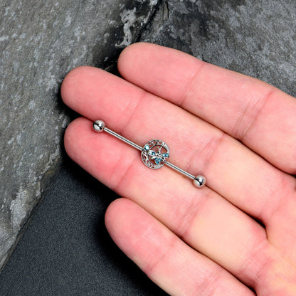 14G Blue Gem Lunar Dragonfly Industrial Barbell 38mm