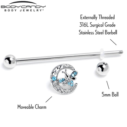 14G Blue Gem Lunar Dragonfly Industrial Barbell 38mm