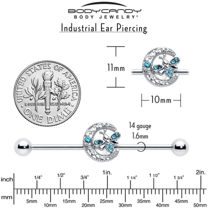 14G Blue Gem Lunar Dragonfly Industrial Barbell 38mm