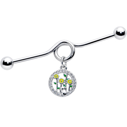 14G Clear Gem Cat Yellow Flowers Dangle Project Bar 38mm