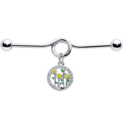 14G Clear Gem Cat Yellow Flowers Dangle Project Bar 38mm