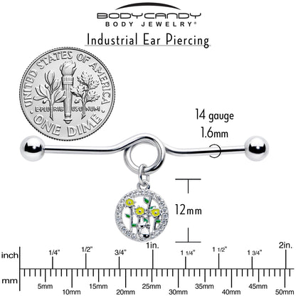 14G Clear Gem Cat Yellow Flowers Dangle Project Bar 38mm