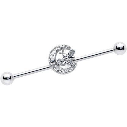 14G Clear Gem Lunar Dragonfly Industrial Barbell 38mm