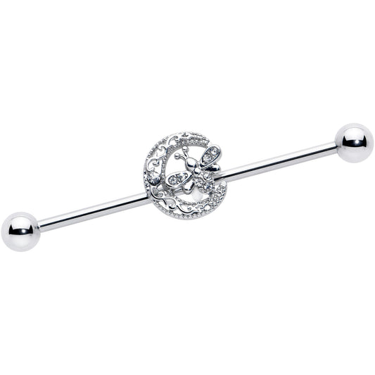 14G Clear Gem Lunar Dragonfly Industrial Barbell 38mm