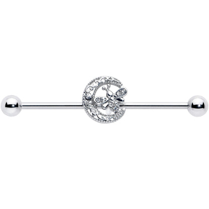 14G Clear Gem Lunar Dragonfly Industrial Barbell 38mm
