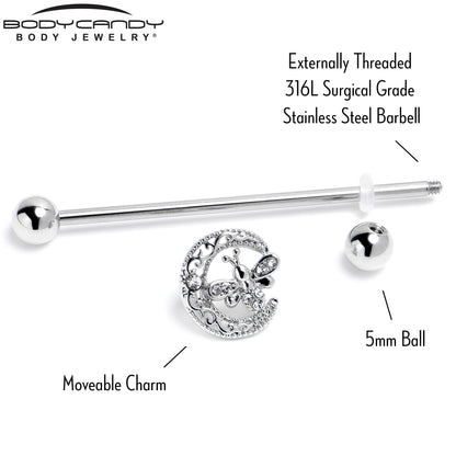 14G Clear Gem Lunar Dragonfly Industrial Barbell 38mm