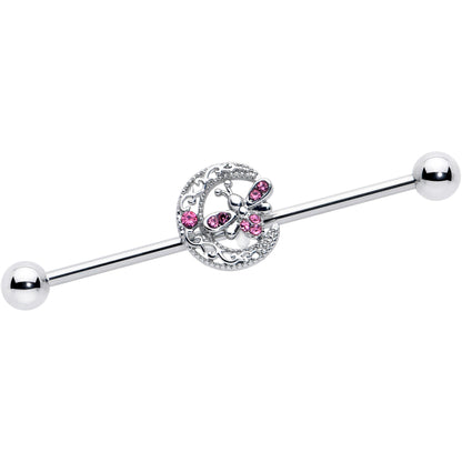 14G Pink Gem Lunar Dragonfly Industrial Barbell 38mm