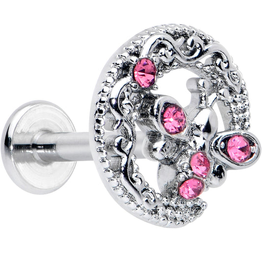 16G 5/16 Pink Gem Lunar Dragonfly Internally Threaded Labret Tragus