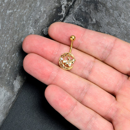Clear Gem Gold Tone Lunar Dragonfly Belly Ring