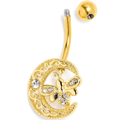 Clear Gem Gold Tone Lunar Dragonfly Belly Ring