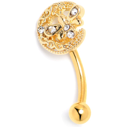 16G 5/16 Clear Gem Gold Tone Lunar Dragonfly Curved Eyebrow Ring