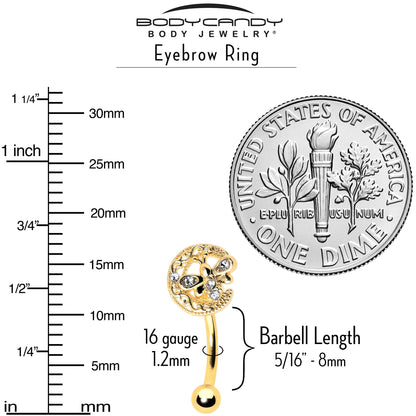 16G 5/16 Clear Gem Gold Tone Lunar Dragonfly Curved Eyebrow Ring