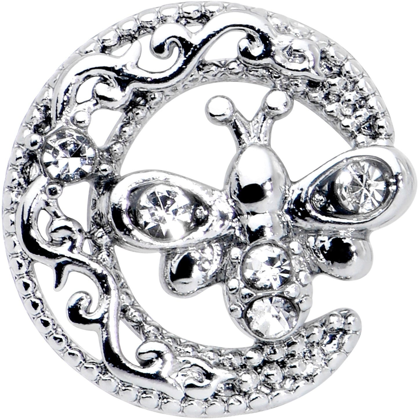 20G 7mm Clear Gem Lunar Dragonfly L Shape Nose Ring