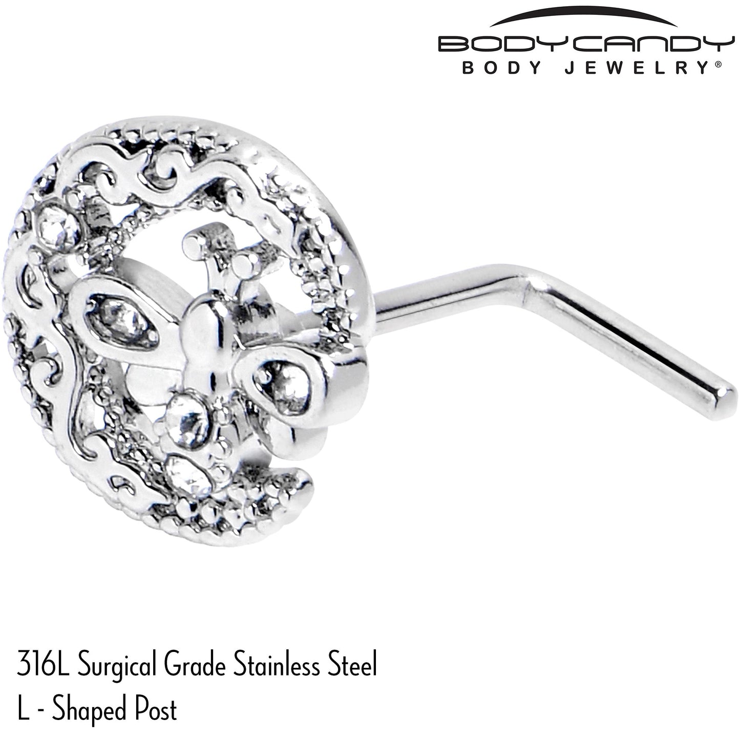 20G 7mm Clear Gem Lunar Dragonfly L Shape Nose Ring