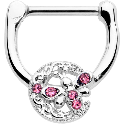 16G 5/16 Pink Gem Lunar Dragonfly Cartilage Clicker