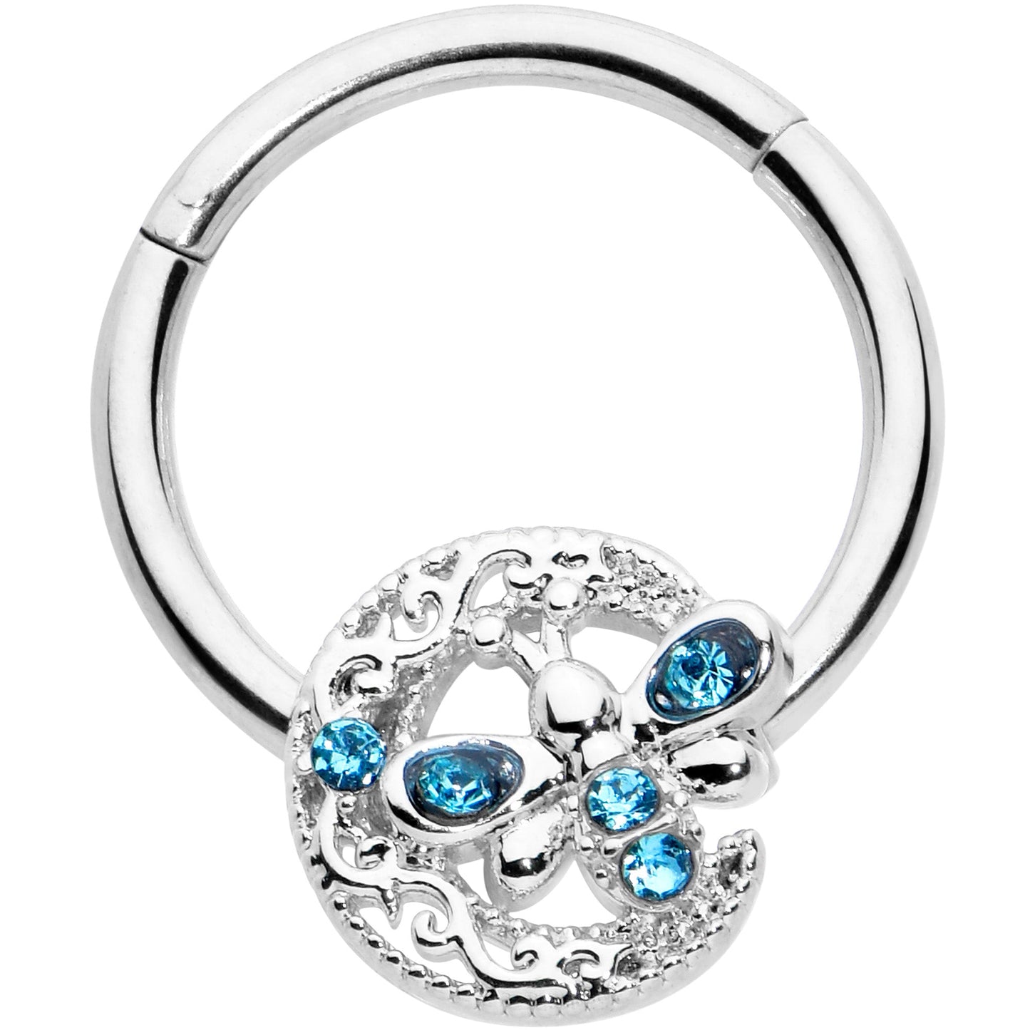 16G 3/8 Blue Gem Lunar Dragonfly Hinged Segment Ring