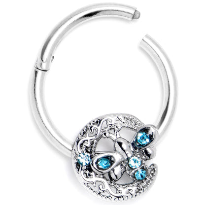 16G 3/8 Blue Gem Lunar Dragonfly Hinged Segment Ring