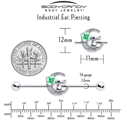 14G Clear Gem Rabbit On Moon Flower Industrial Barbell 38mm
