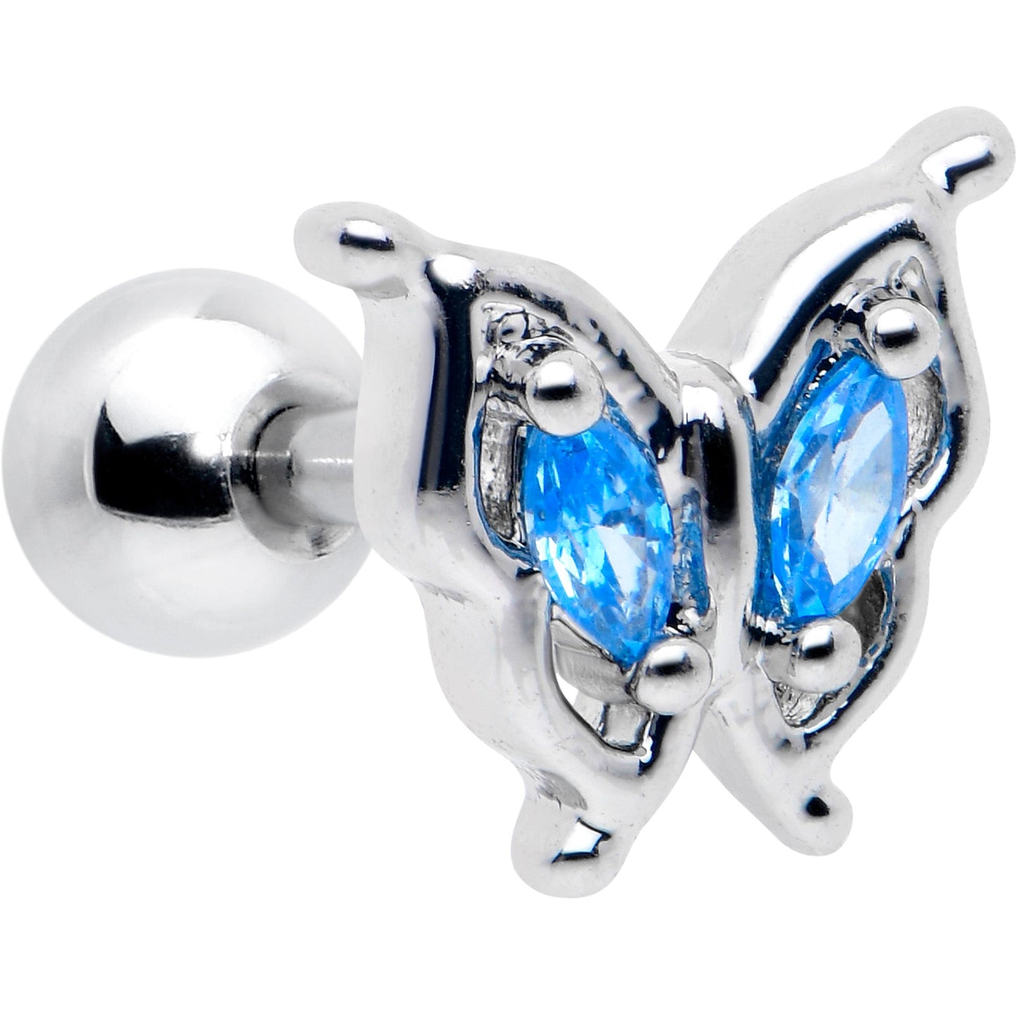 16G 1/4 Blue Gem Fancy Fab Butterfly Cartilage Tragus Earring